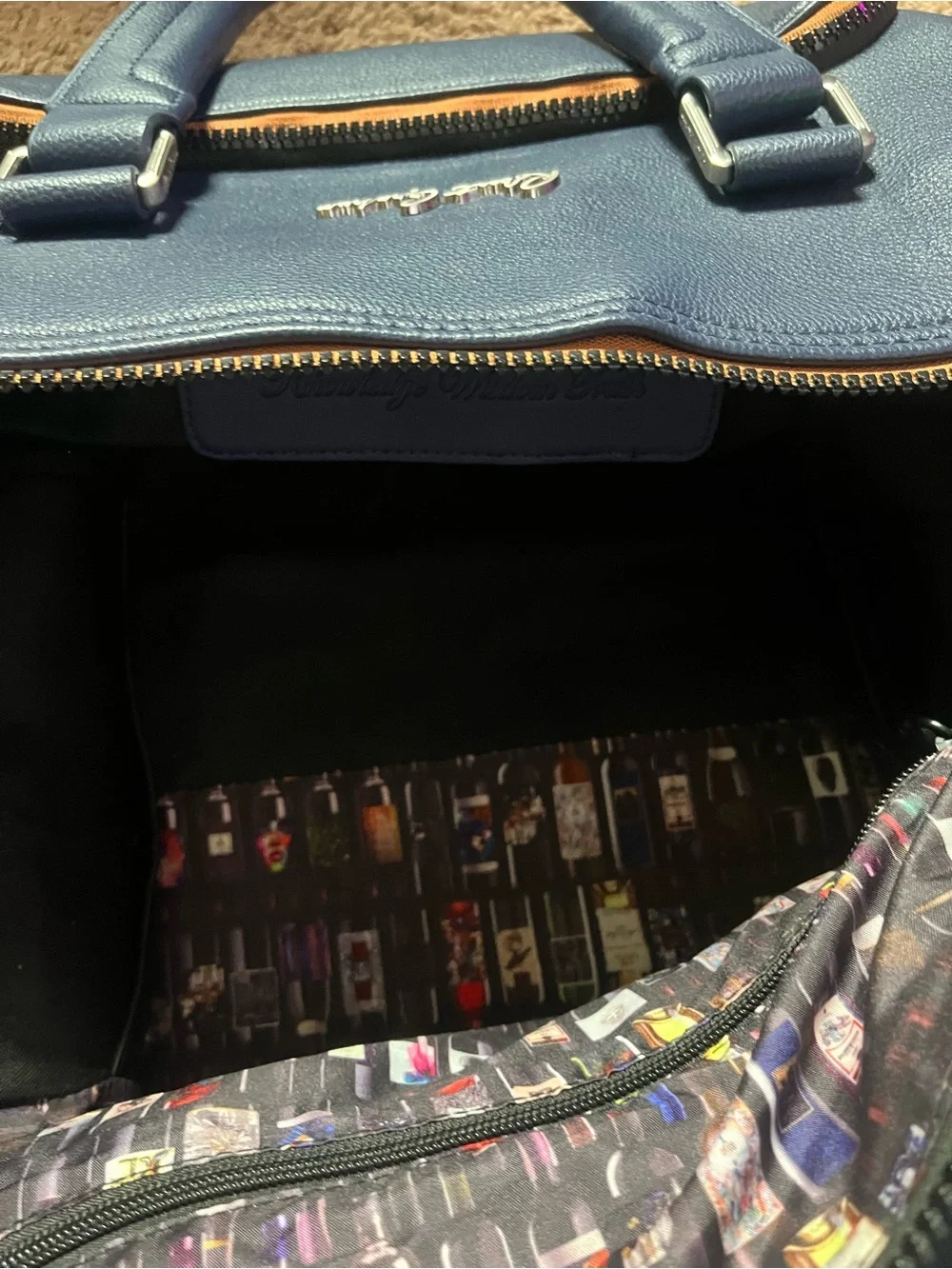 Robert Graham Blue Leather Duffel with Contrast Trim